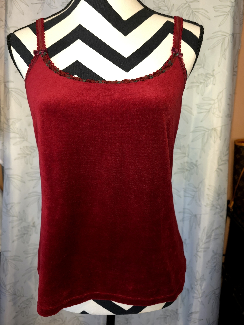 Rare Victoria's Secret Country Wine Red Velvet Cami Rosette Trim '90's Vintage